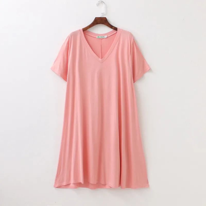 

Short Sleeve Sleepwear Casual Solid Color Bath Gown Modal Soft Home Clothes Intimate Lingerie Pink Sexy Lady Large Nightdress