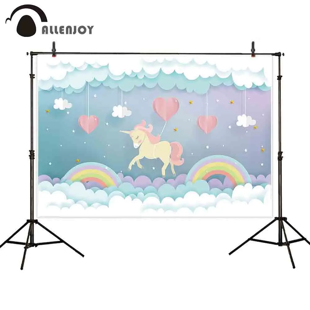 Allenjoy Сказочный фон ткань облако сердце единорог Радуга звезды точка детские обои