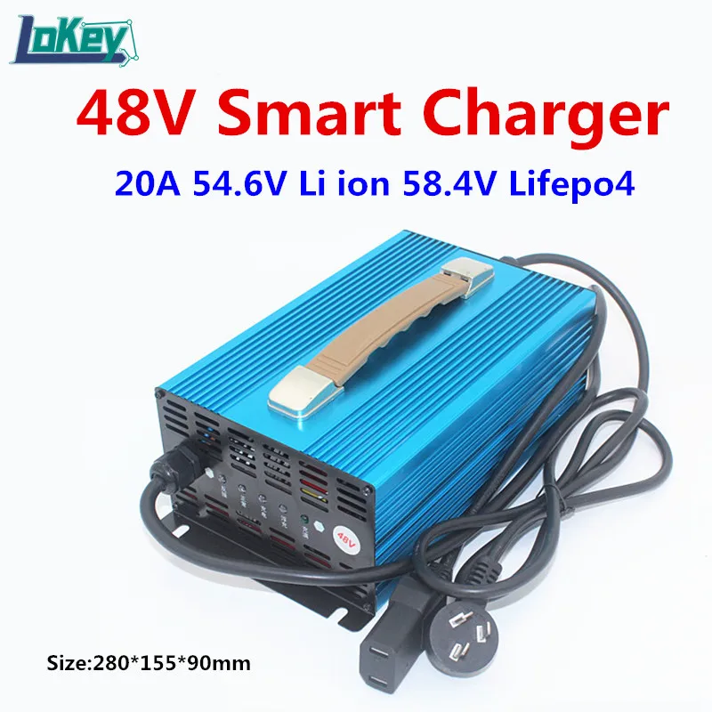 

20A Smart Charger With LCD Current And Voltage Dispaly Screeen 13S 54.6V Li ion 16S 58.4 Lifepo4 For 48V Lithium Battery And Car