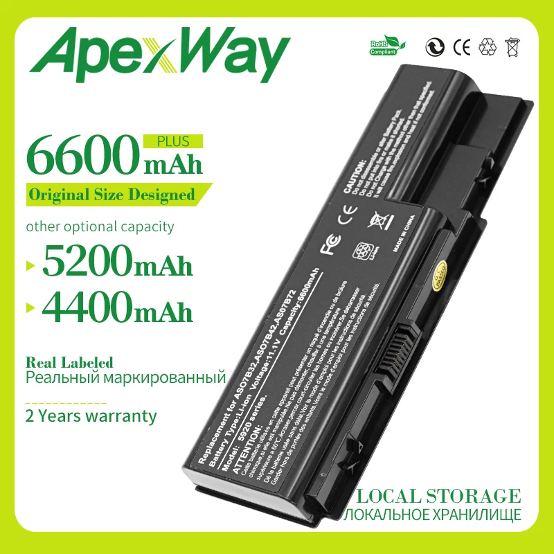 Аккумулятор Apexway для Acer Aspire 6 ячеек 5910 5920 6920 6530 6930 6930G 6935G 7320 7520 7520Z 7720 AS07B31 AS07B32|battery for