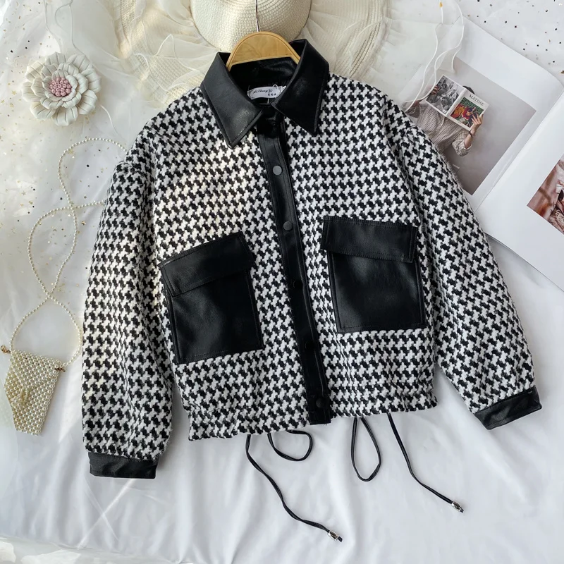 

2021 Autumn Winter Women's Wear New Long Sleeve Plaid Jacket Girl Fashion Street Celebrity Casual Tweed Short Coat Top