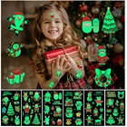 Рождественские светящиеся наклейки, детская временная татуировка, Рождественская елка, мультяшная Наклейка на стену, Санта-Клаус, украшения для рождественской вечеринки