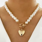 Женское жемчужное ожерелье в стиле панк, толстая цепочка с кулоном в форме сердца и Монетного замка, массивное Ювелирное Украшение для подарка