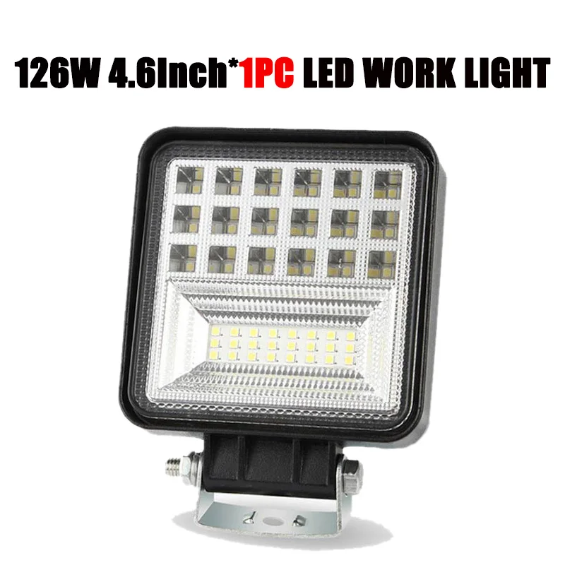 1PC 126W 4.6Inch 126 Вт 4,6 дюймов внедорожный светильник, квадратный комбинированный точечный прожектор, светильник 4x4, Автомобильный светодиодный рабочий светильник, авто ATV, внедорожник, грузовик, мотоцикл, лодка, трейлеры - Цвет: 1PC 126W 4.6Inch