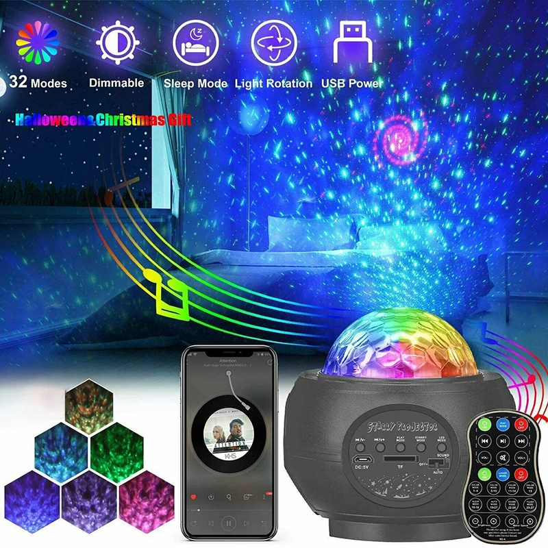 

LED Galaxy Projector Light Starry Sky Night Light USB Music Player Remote Star Rotating Night Light for Indoor Bedroom Lamp