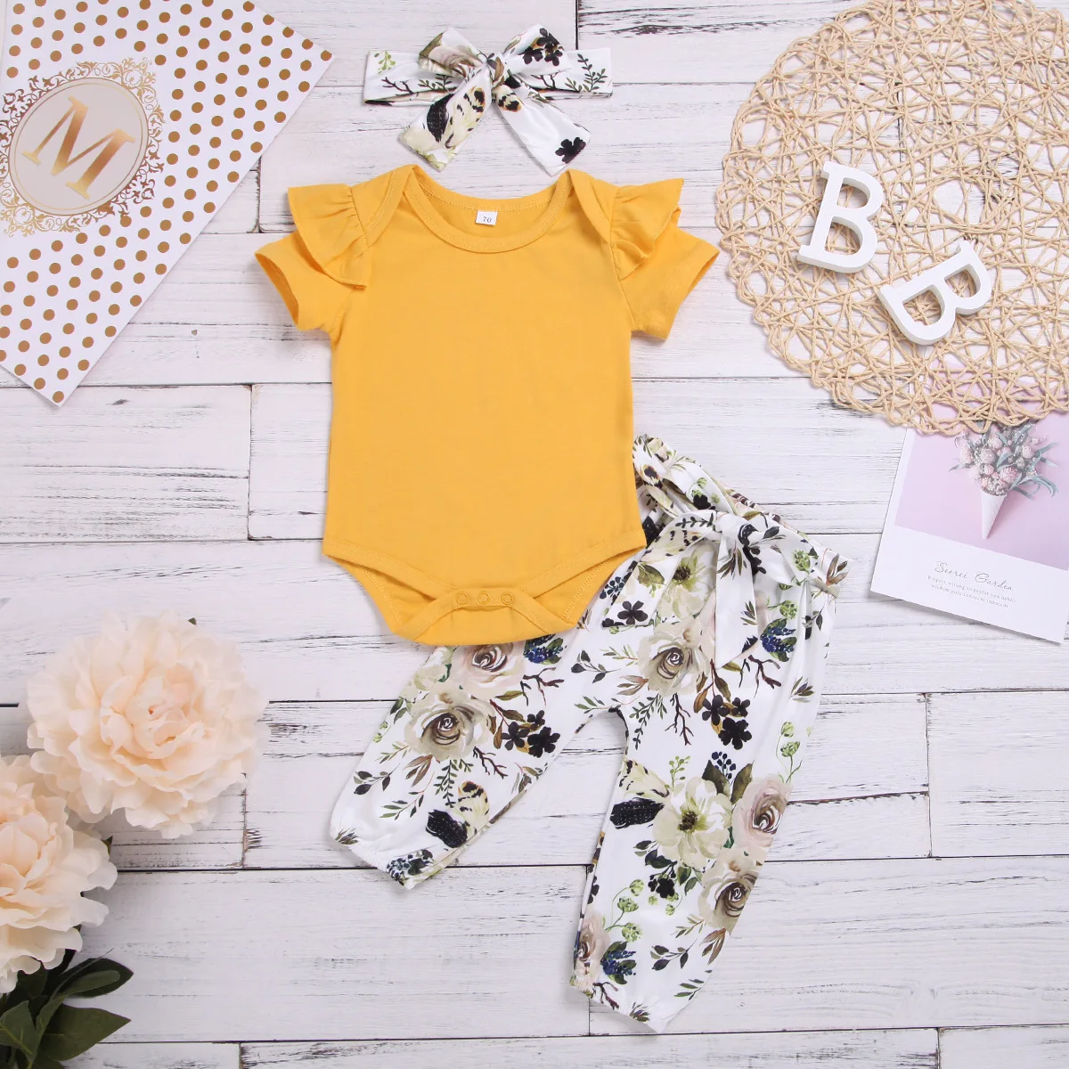 Боди для новорожденных DIIMUU 3 шт. детский комбинезон топы Цветочные штаны повязка