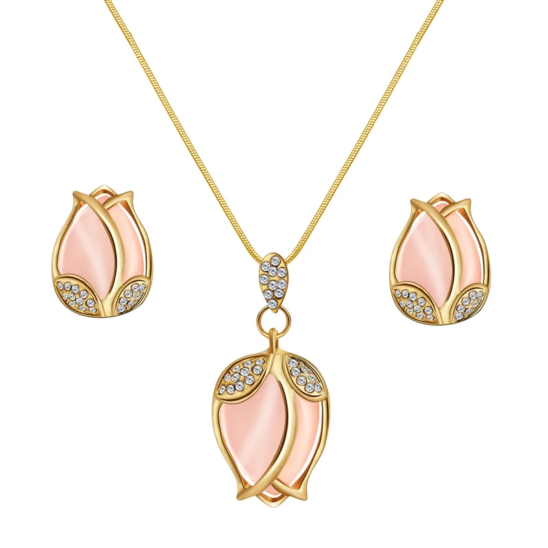 SHUANGR натуральный камень ювелирные наборы розы цветы ожерелье серьги для женщин