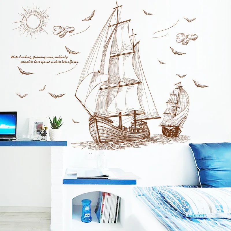 

DIY Sailboat Voyage Landscape Wall Stickers Home Decor Living Room Bedroom Decal Removable Wallpaper Decoration Room Decor
