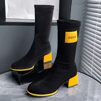2022 women 5cm high heels pumps ankle boots nightclub fashion short sock stretch boots winter block heels sexy fashion shoes