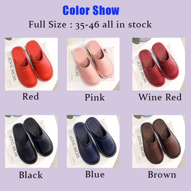 Pink Leather Slippers Unisex Big Size 45 46 Indoor Brand Shoes For Woman Anti-Slip Slippers Female Home Shoes