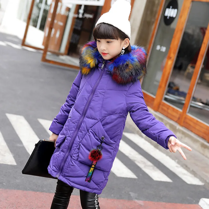 

fur hooded edge warm thermal white duck down big girls jacket kids winter coat children's clothing thick