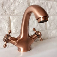 antique red copper bathroom basin faucets single hole basin mixer hot cold mixer tap double handles