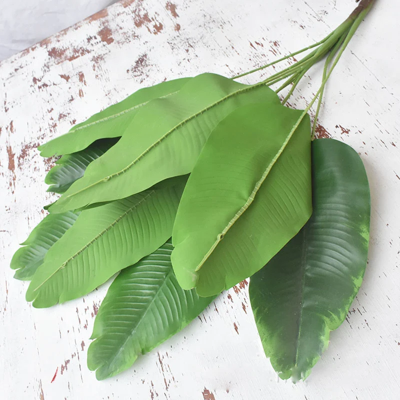 82cm 9fork Large Artificial Musa Tree Plastic Palm Leaves Fake Tropical Green Plant Canna Foliage Branch for Home Party Decor