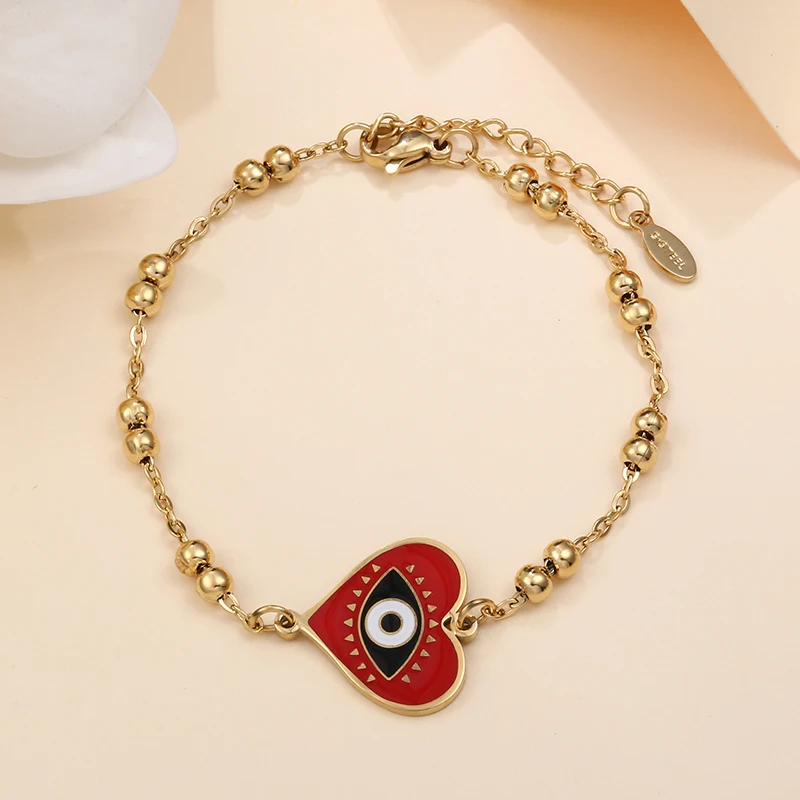 Браслет женский из нержавеющей стали 3 цвета в форме сердца Турецкий Дурной глаз