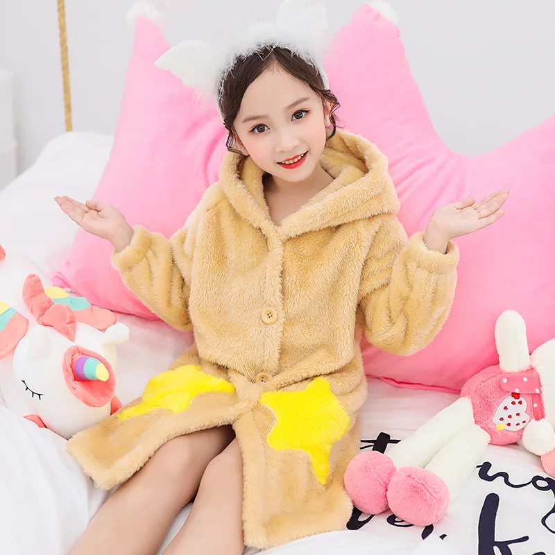 Халат для девочек зимняя Пижама детская одежда ночная рубашка теплая фланелевая