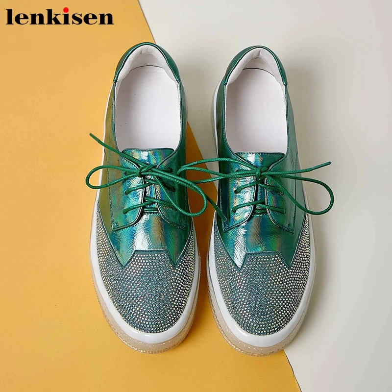 Женские туфли из натуральной кожи Lenkisen разноцветные блестящие на среднем