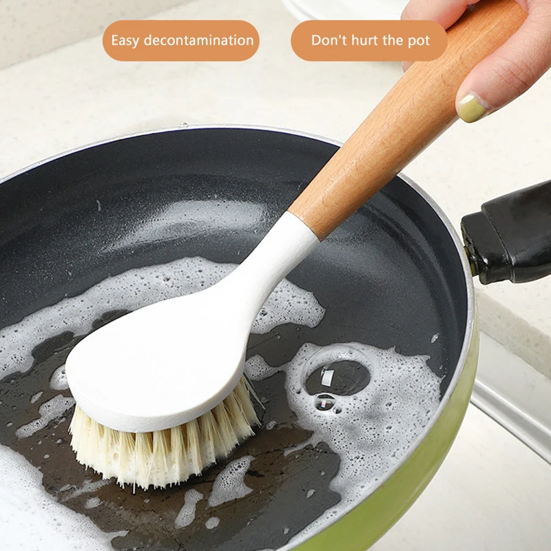 

Dish Brush with Long Bamboo Handle Convenience Kitchen Cleaning Scrub Brush for Pans Pots Kitchen Sink Cleaning SEC88