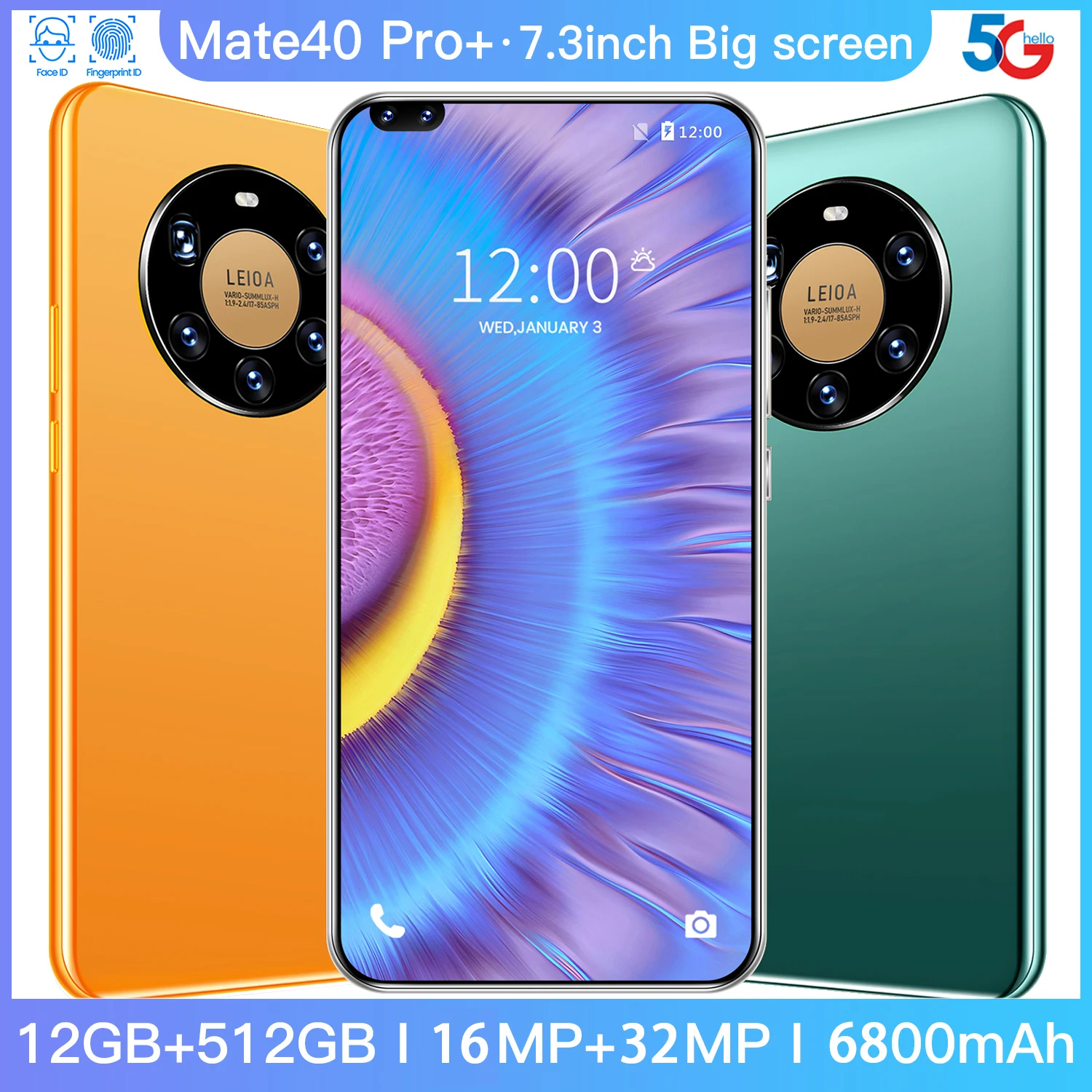 

NEW Mate40 Pro+ Smartphone with 12GB+512GB Large Memory 7.3inch Full Screen Support Face Unlock 5G Three Card Mobile
