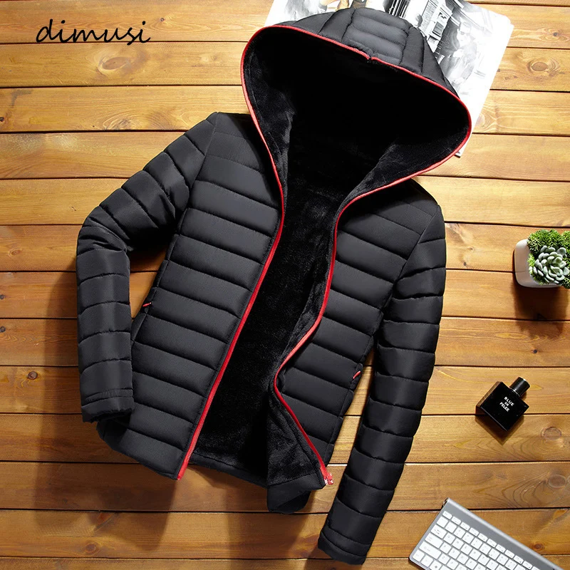 

DIMUSI Winter Men's Jackets Fashion Men Fleece Warm Parkas Man Casual Outdoor Windbreaker Thermal Hooded Coats Mens Clothing