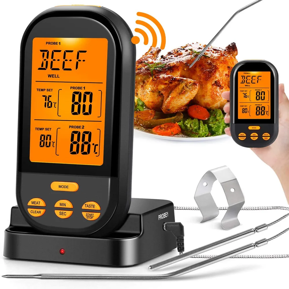

Wireless Digital Meat Thermometers Remote Cooking Food Barbecue Grill Thermometer with Dual Probe Oven Smoker Grill BBQ Tools