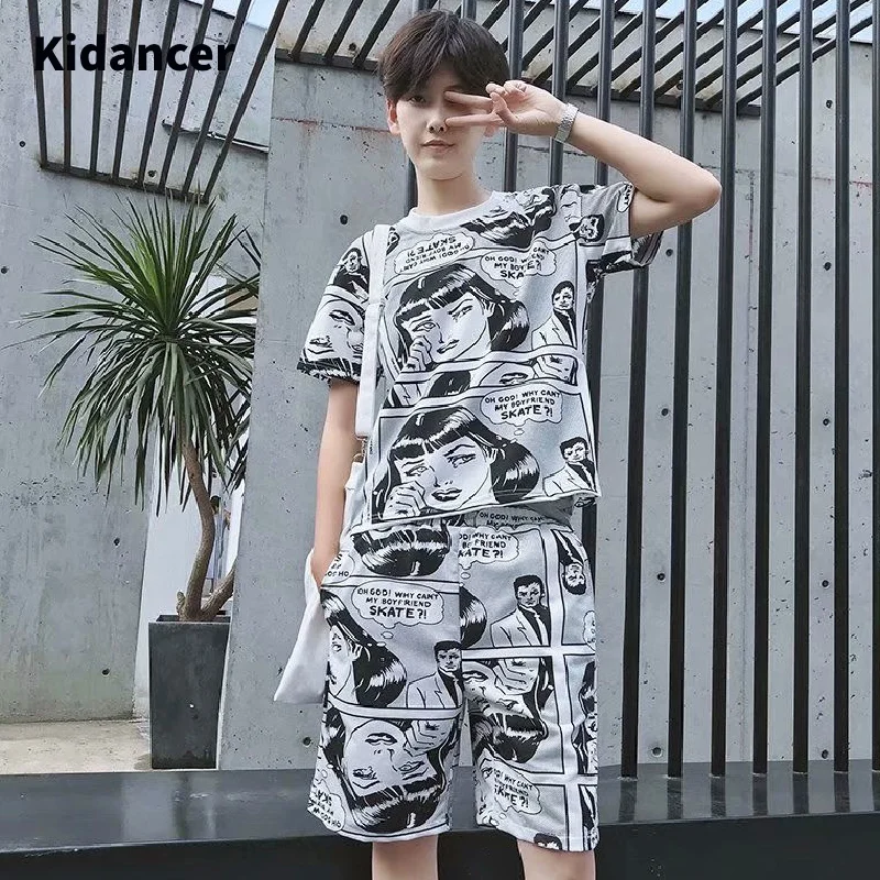 Детская одежда яркий комплект летние шорты с мультяшным принтом в стиле ретро