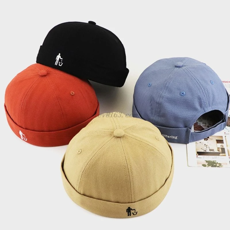 

Men Women Harajuku Brimless Docker Cap Rolled Skullcap Solid Color No Littering Letters Embroidery Hip Hop Adjustable Beanie Hat