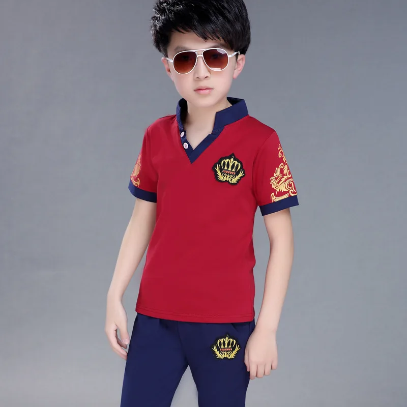 

Big Boy Short Sleeve T Shirt+short Pant 2pc Sport Sets Summer Children's Clothing Kids New Summer Boys Clothes Suits 4-13 Ages