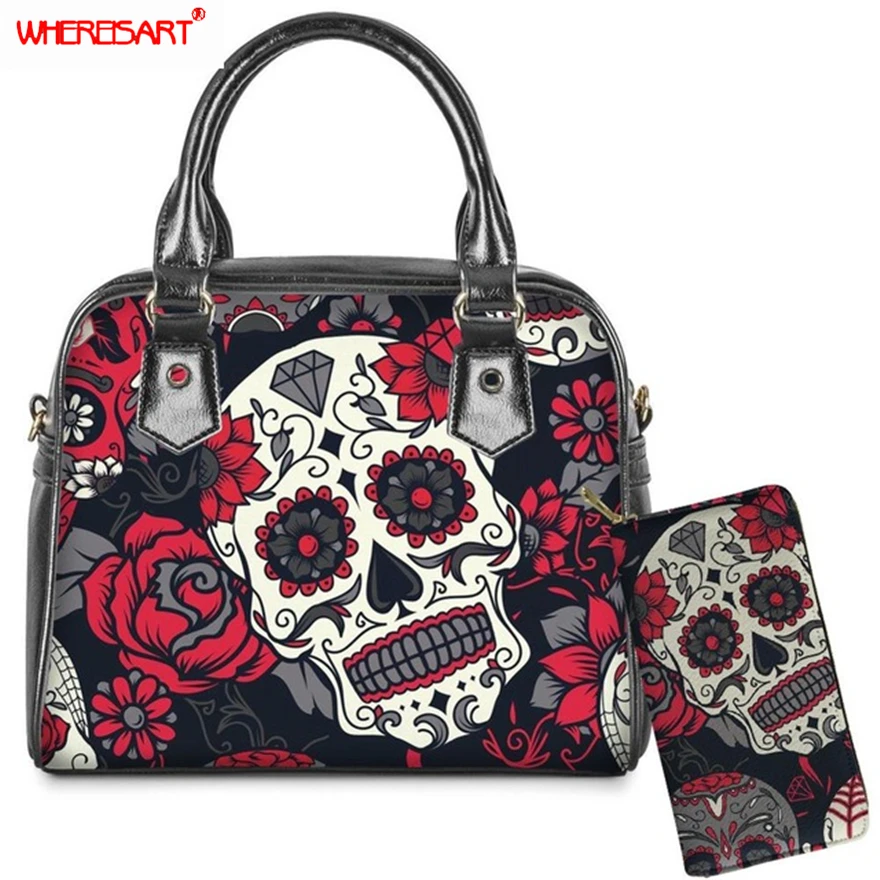 Сумка мессенджер через плечо из ПУ кожи с принтом черепа|Сумки ручками| |