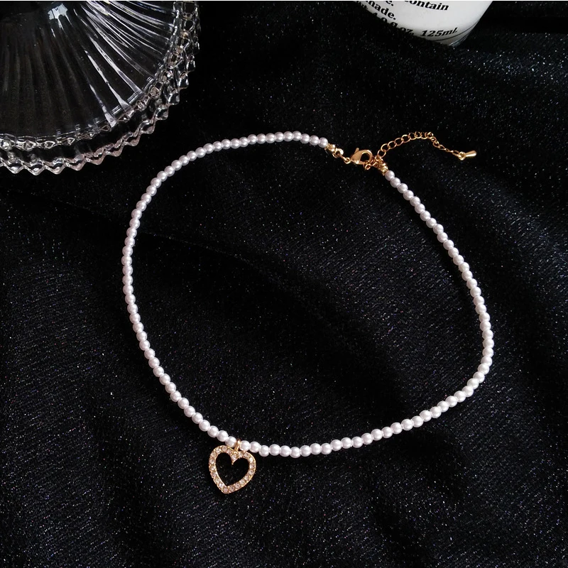 

Sweet Jewelry Bracelet Simple Design Small Simulated Pearls Bracelet With Delicate Heart Pendant Necklace Women Jewelry Gifts