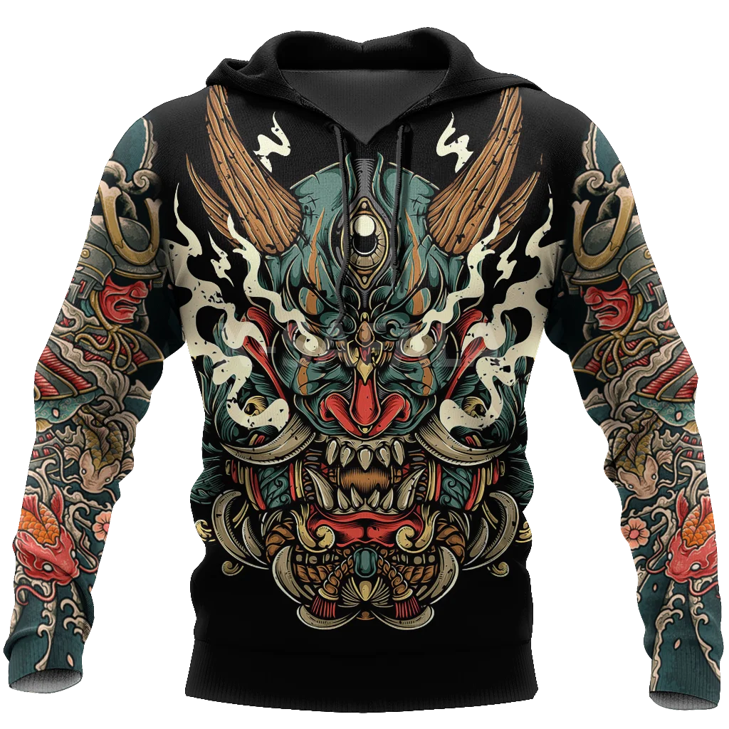

Men Women Hoodie Samurai Tattoo Art 3D Print Garment Harajuku Style Zipper Casual Unisex Spring Autumn