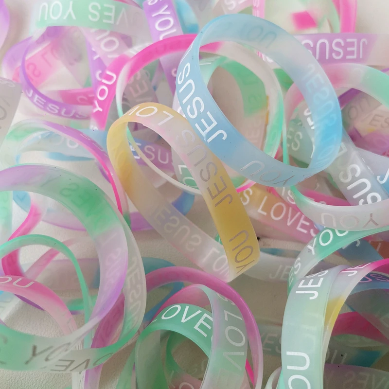 20PCS Lots Jesus Silicone Bracelets Devout Christian Church Prayer Rubber Band Night Glow Mix Color Hand Wristband Brand Jewelri - купить по