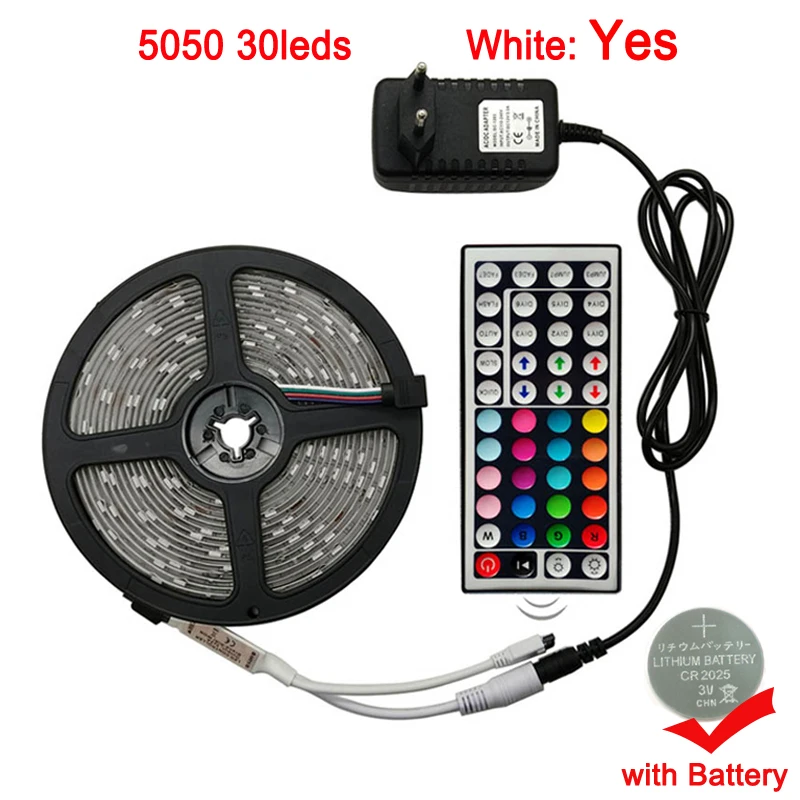 5050 With Battery BEKCMTH RGB Светодиодная лента светильник SMD2835 5050 5 м 10 м Водонепроницаемая RGB лента DC12V Светодиодная лента s лампа с ИК-пультом дистанционного управления - Испускаемый цвет: 5050 With Battery