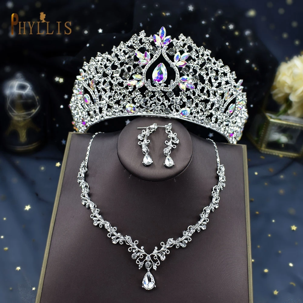 

A268 African Beads Jewelry Set Baroque Rhinestone Tiaras Crystal Bride Crown Necklace Set Earrings For Wedding Hair Accessories