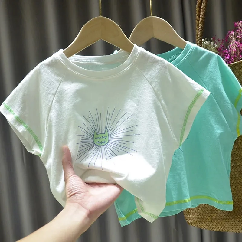 

VIDMID Boys girls cartoon short sleeve summer children's loose simple versatile cotton T-shirt P4834
