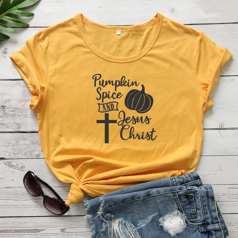 Тыква специй и Иисуса Христос Крест футболка 100% хлопок Забавный Унисекс Женская