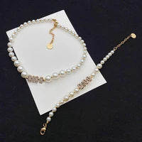 charm temperament letter pearl necklace bracelet jewelry set luxury brand engagement banquet jewelry for women free shipping