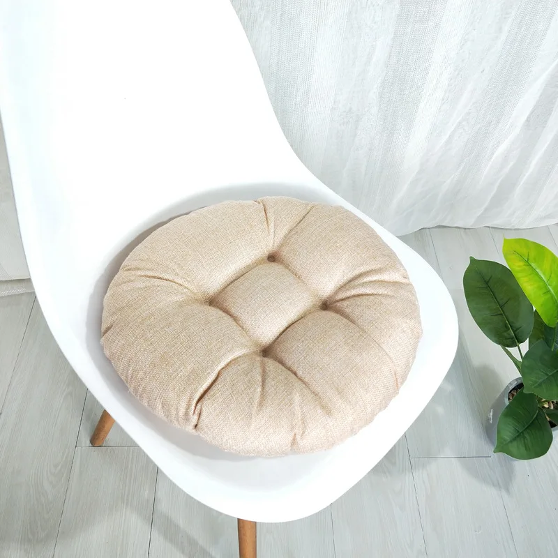

Solid Color Round Linen Cushion Sofa Back Cushion Japanese Mat Seat Cushion for Car Chair Sofa Breathable Sitting Pillow