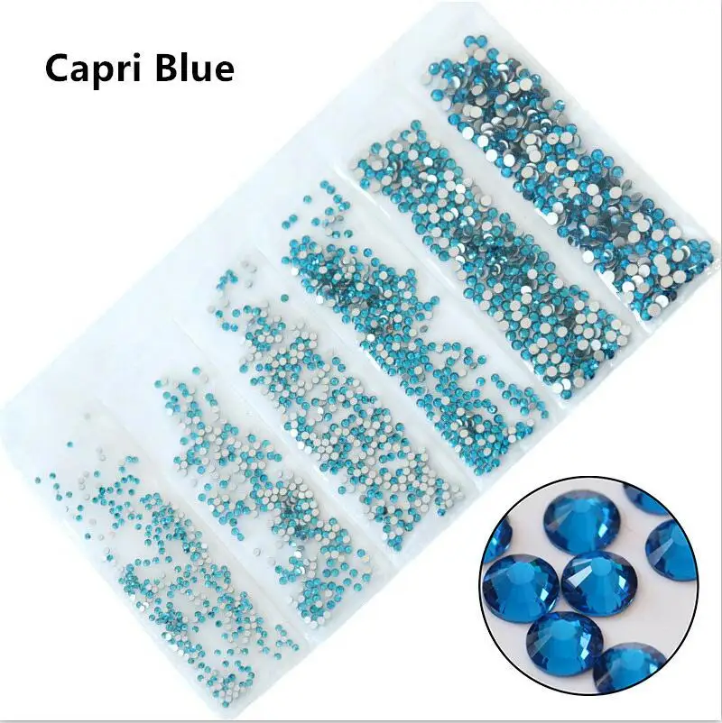 Capri Blue 40 цветов, смешанные размеры кристально чистый AB горячей фиксации, плоская задняя часть, стразы для дизайна ногтей Стразы для 3D нейл-арта украшения Блеск - Цвет: Capri Blue