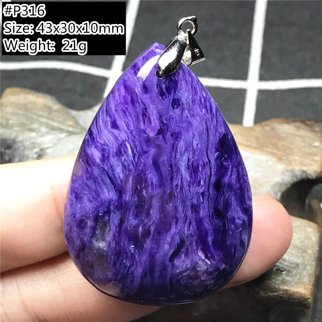 

Top Natural Purple Charoite Beads Pendant For Women Men 43x30x10mm Healing Luck Love Gift Crystal Stone Silver Jewelry AAAAA