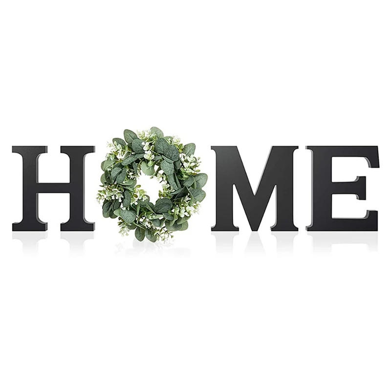 

Hanging Wood Home Sign With Artificial Eucalyptus Wreath Farmhouse Wall Hanging Decor Wood Home Art Rustic Decor