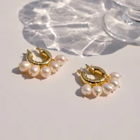 brass with 18k gold natural real pearl fan drop earrings women jewelry punk party sweety gown runway boho korean japan
