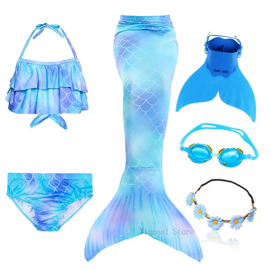 Fancy NEW the Little Mermaid Tail with Garland or With Monofin Swimsuit for Kids Girls swimmable Bathing Suit Mermaid Costume