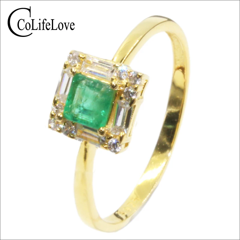 Королевское дизайнерское серебряное Изумрудное кольцо 4 мм * принцесса с