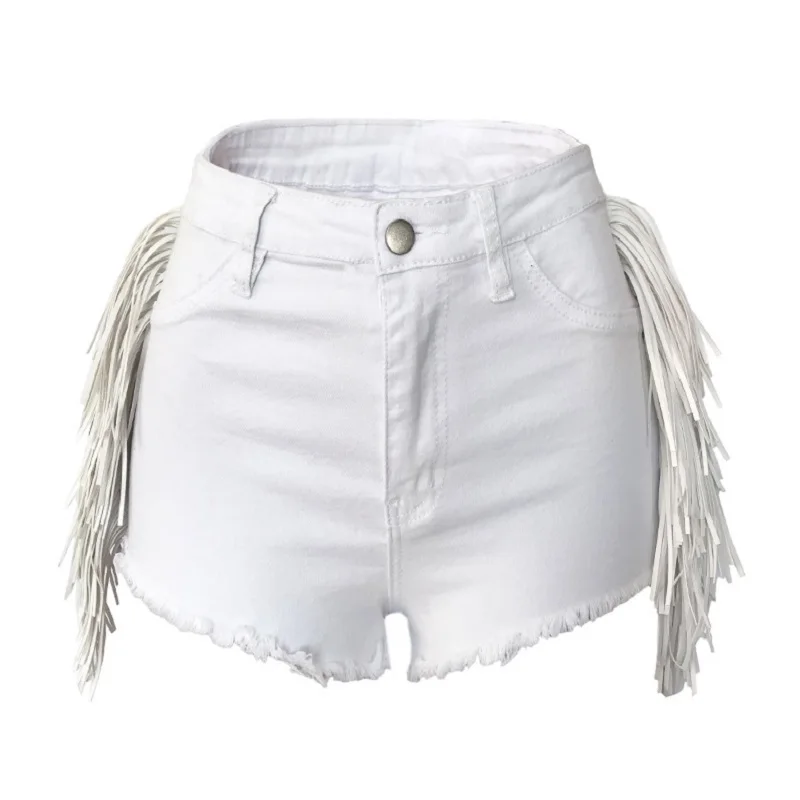 

2020 New Arrival Summer Style Female Fashion Summer Style Tassels White Black Plus Size High Waists Night Club Sexy Denim Shorts