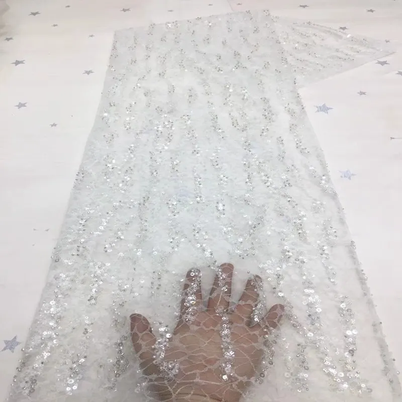 

Роскошное Африканское кружево с тяжелыми бусинами, Высококачественная вышитая кружевная ткань для модного платья TS9838