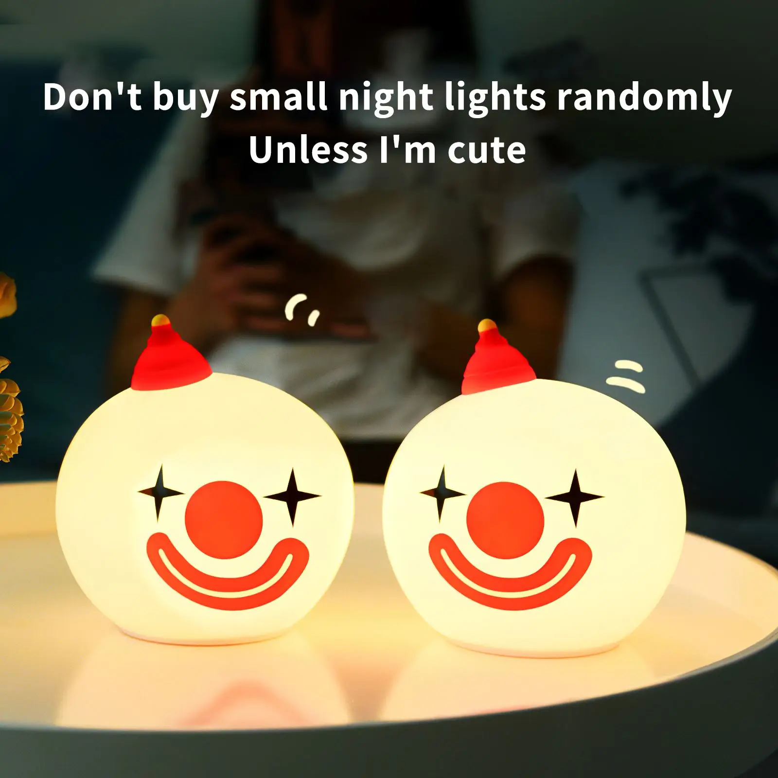 

Christmas Clown LED Night Light Bedroom Induction Table Lamp Bedside Lamp USB LED Pat Lamp Clown Shape Table Clap Light