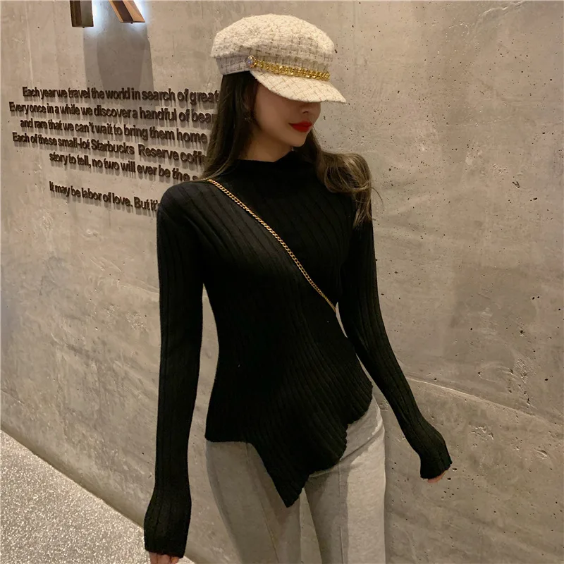 Модный осенне-зимний синий свитер асимметричного покроя женская уличная одежда