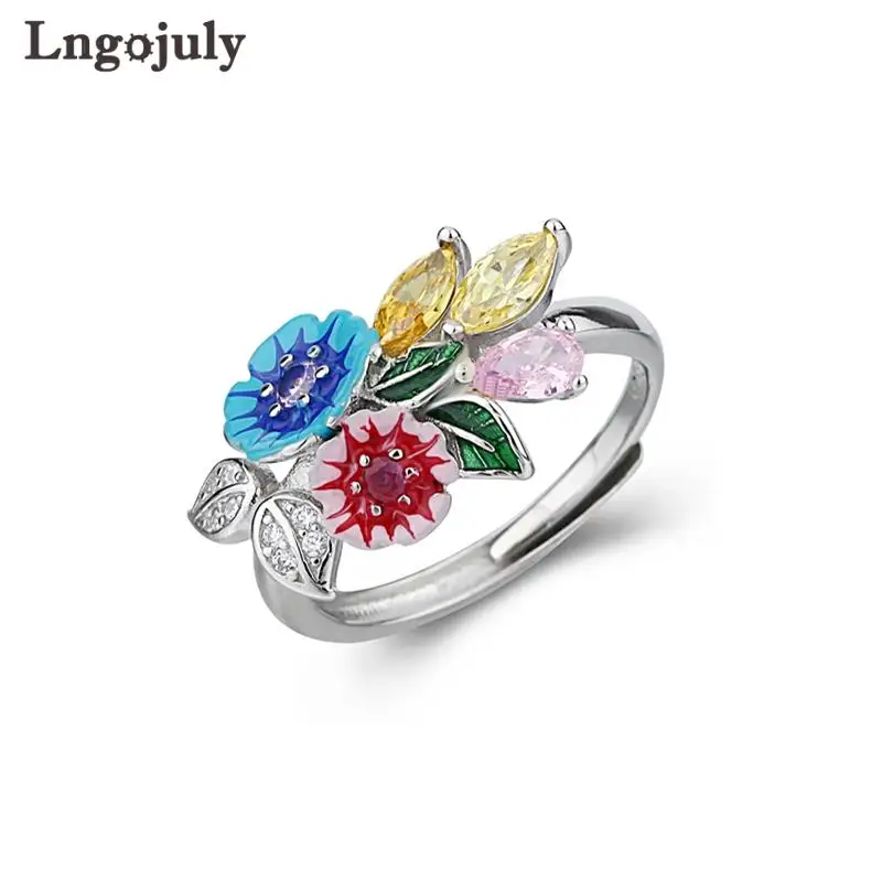 

Pure 925 Sterling Silver Women Ring Flower Ring For Women Luxury Engagement Party Silver 925 Wedding Ring Fine Jewelry FR016