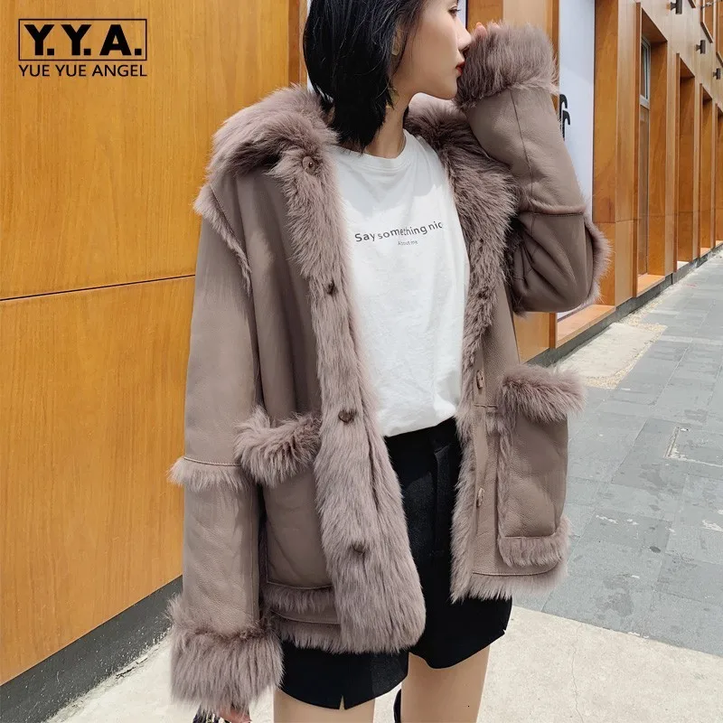 Роскошное Женское зимнее пальто из 100% натуральной овчины модная Двусторонняя