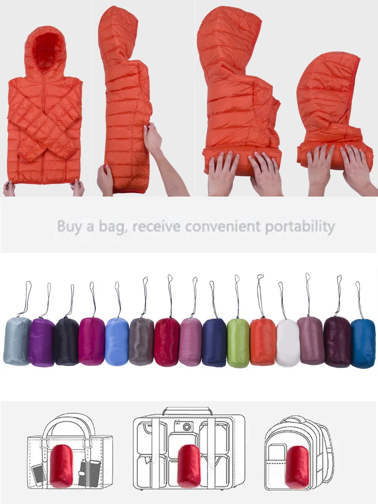 Новинка 2019 повседневный ультра светильник пуховик на белом утином пуху женское